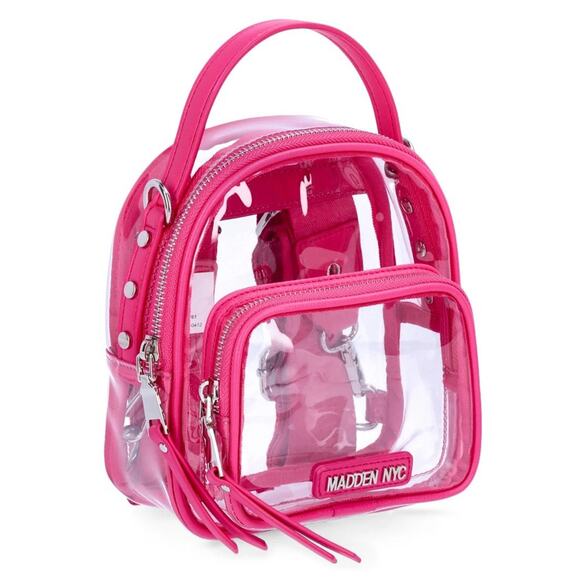 Madden Handbags - Steve Madden NYC Convertible Mini Backpack Crossbody Clear/ Pink Fuchsia